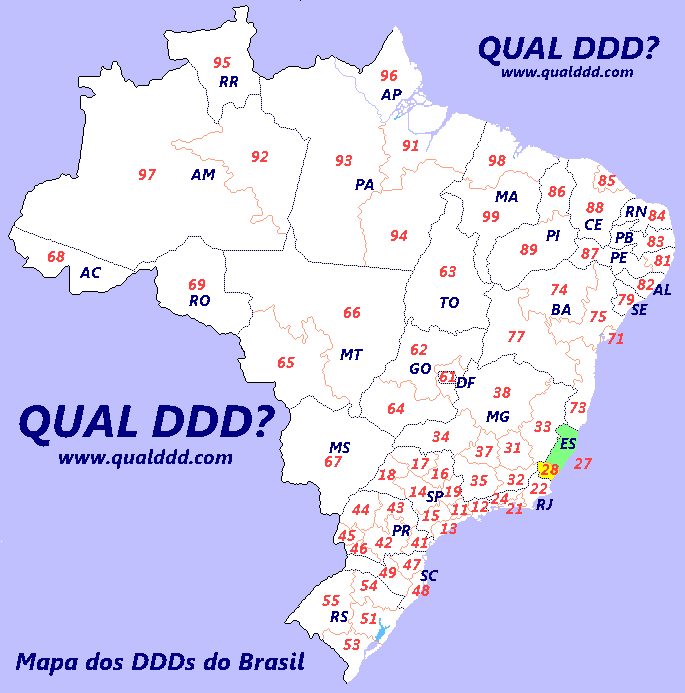 Mapa de DDD do Espírito Santo