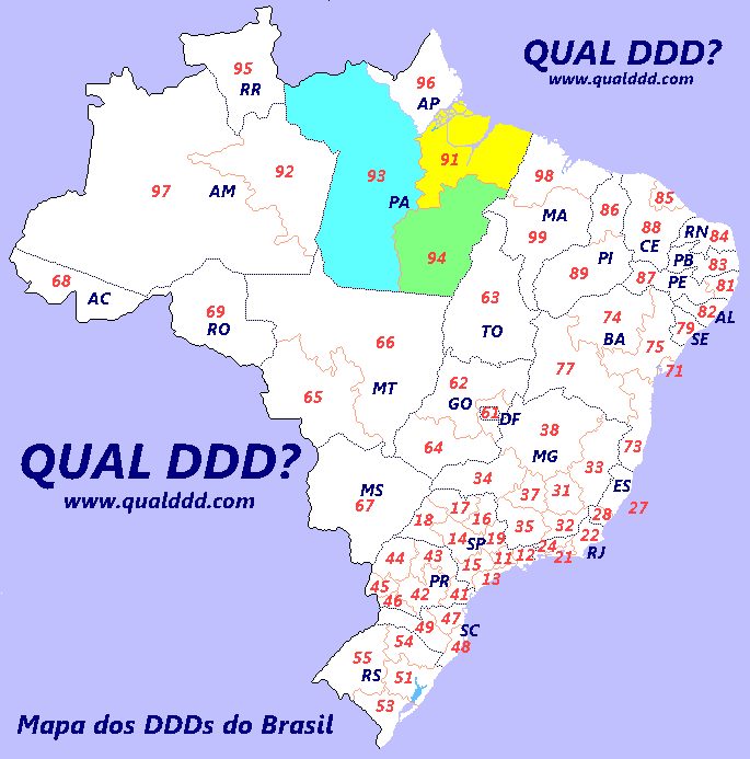 Mapa de DDD do Pará - Mapas de DDDs do Pará - QUAL DDD? - Qual o DDD da