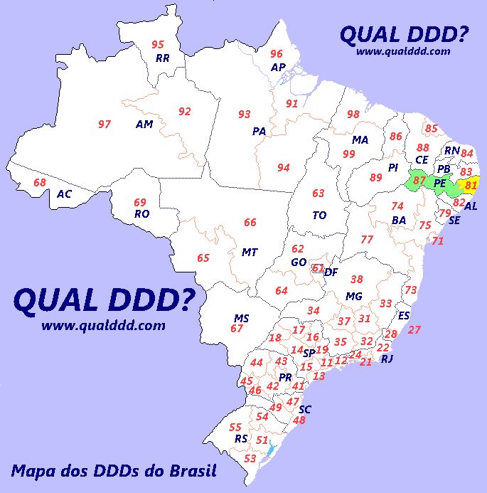 Mapa de DDD de Pernambuco