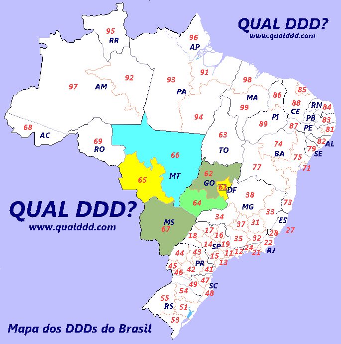 Mapa de DDD da Região Centro-Oeste