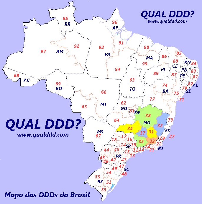 Mapa de DDD de Minas Gerais - Mapas de DDDs de Minas Gerais - QUAL DDD? -  Qual o DDD da sua cidade - Qual o código da cidade